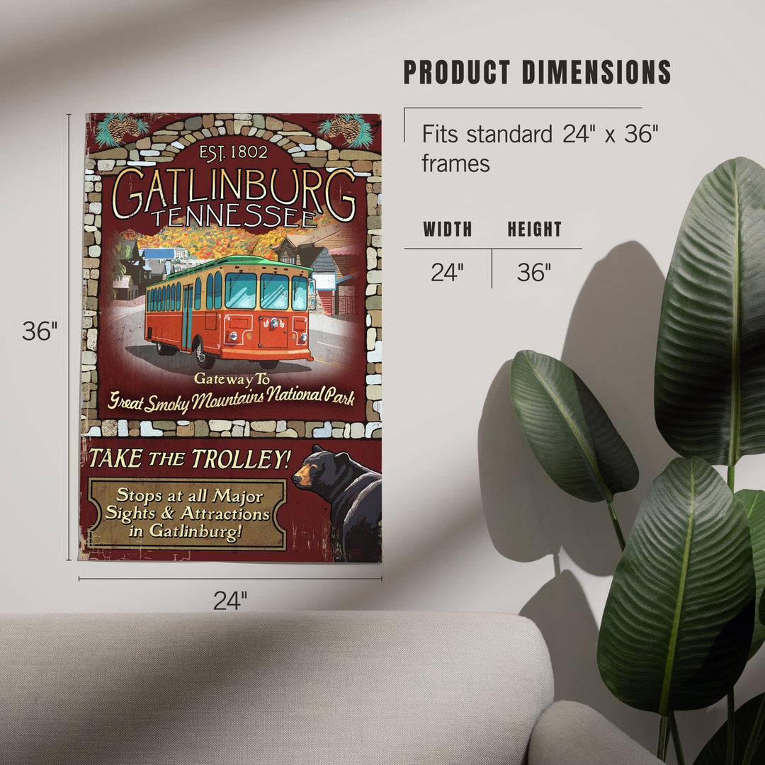 Gatlinburg, Tennessee, Trolley Vintage Sign, Art & Giclee Prints - Lantern Press