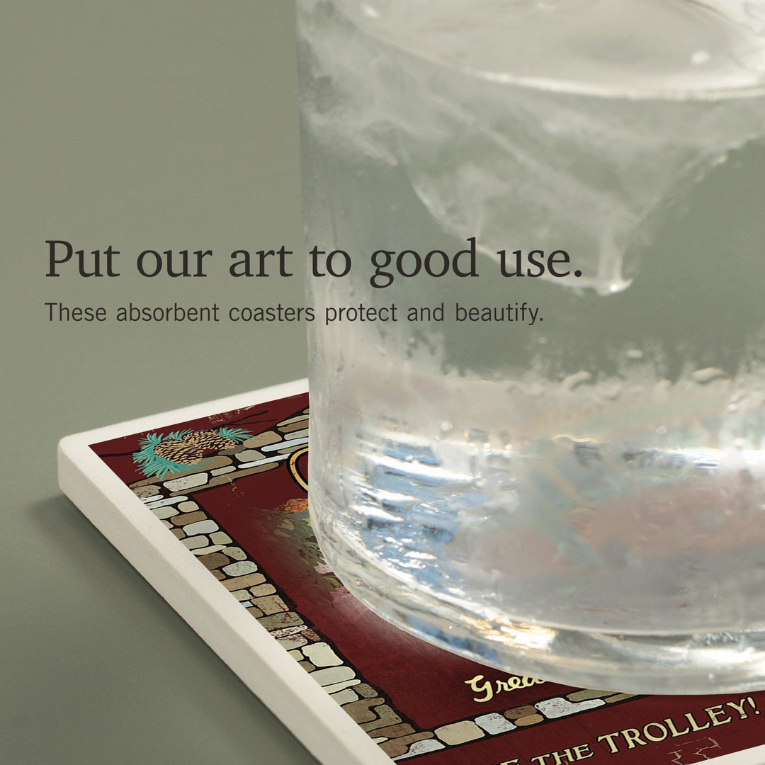 Gatlinburg, Tennessee, Trolley Vintage Sign, Coasters Coasters Lantern Press