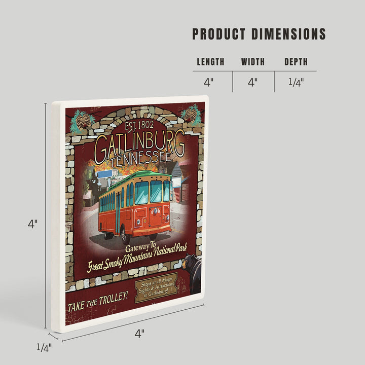 Gatlinburg, Tennessee, Trolley Vintage Sign, Coasters Coasters Lantern Press