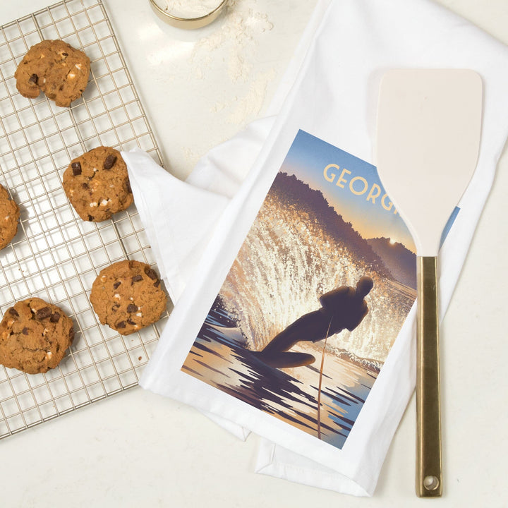 Georgia, Lithograph, Lean Into Adventure, Water Skiing, Organic Cotton Kitchen Tea Towels Kitchen Lantern Press