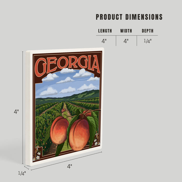 Georgia, Peach Orchard Scene, Coasters Coasters Lantern Press