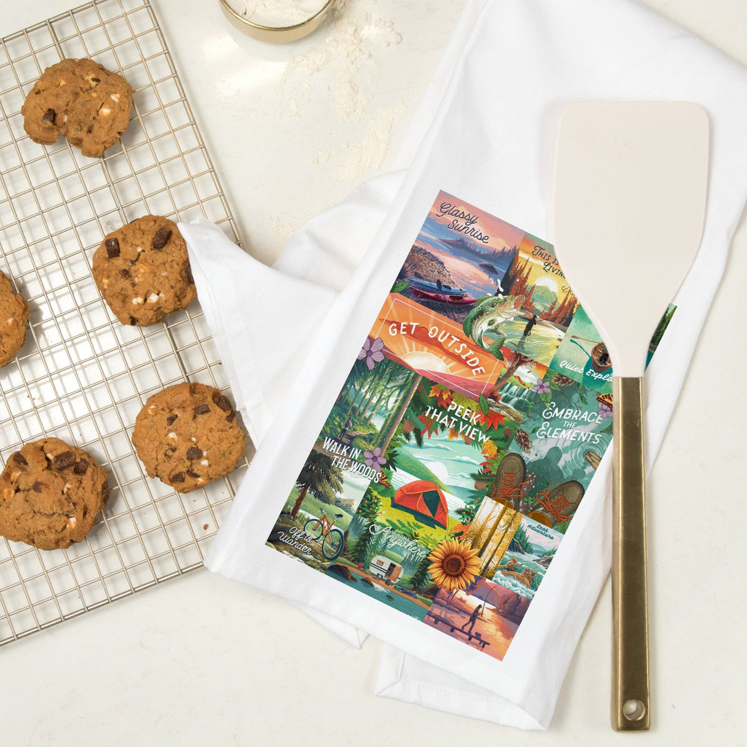 Get Outside Series Collage, Organic Cotton Kitchen Tea Towels Kitchen Lantern Press