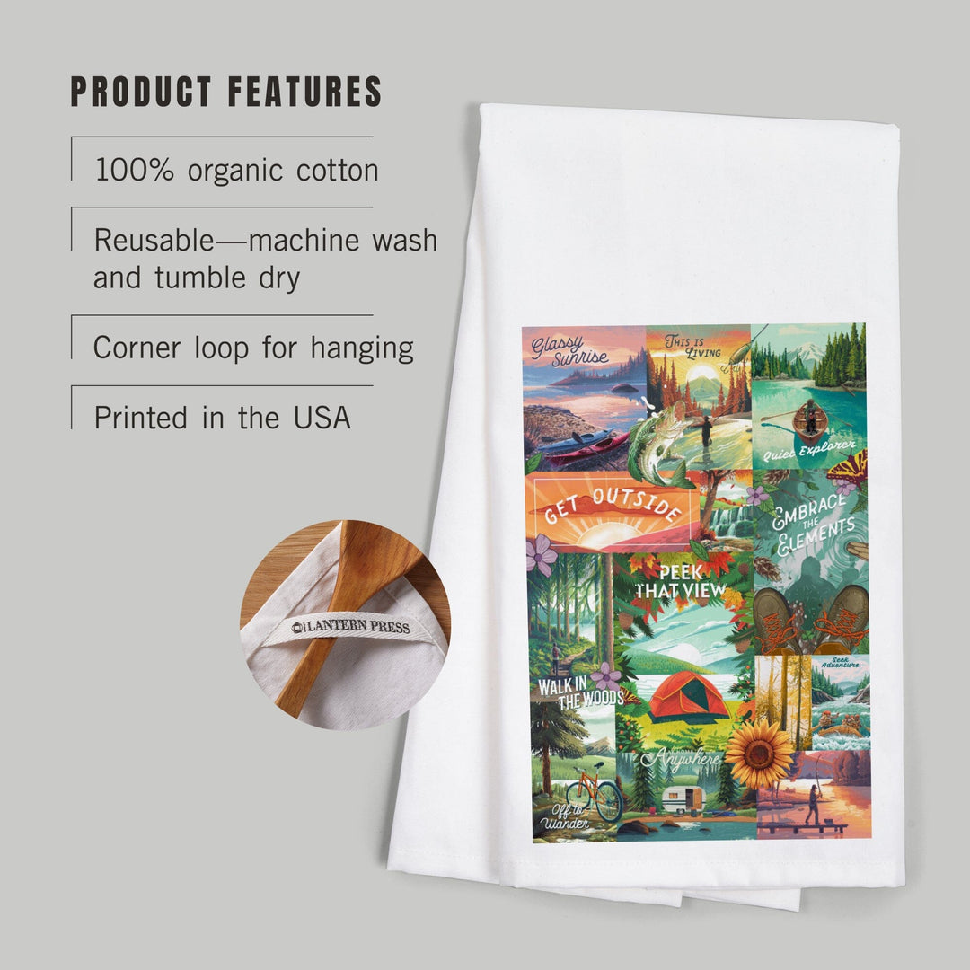 Get Outside Series Collage, Organic Cotton Kitchen Tea Towels Kitchen Lantern Press