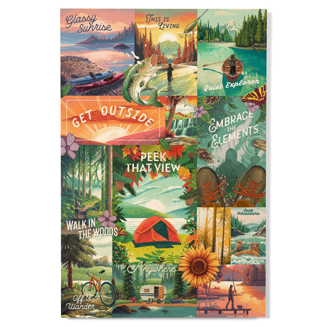 Get Outside Series Collage, Wood Signs and Postcards Wood Lantern Press