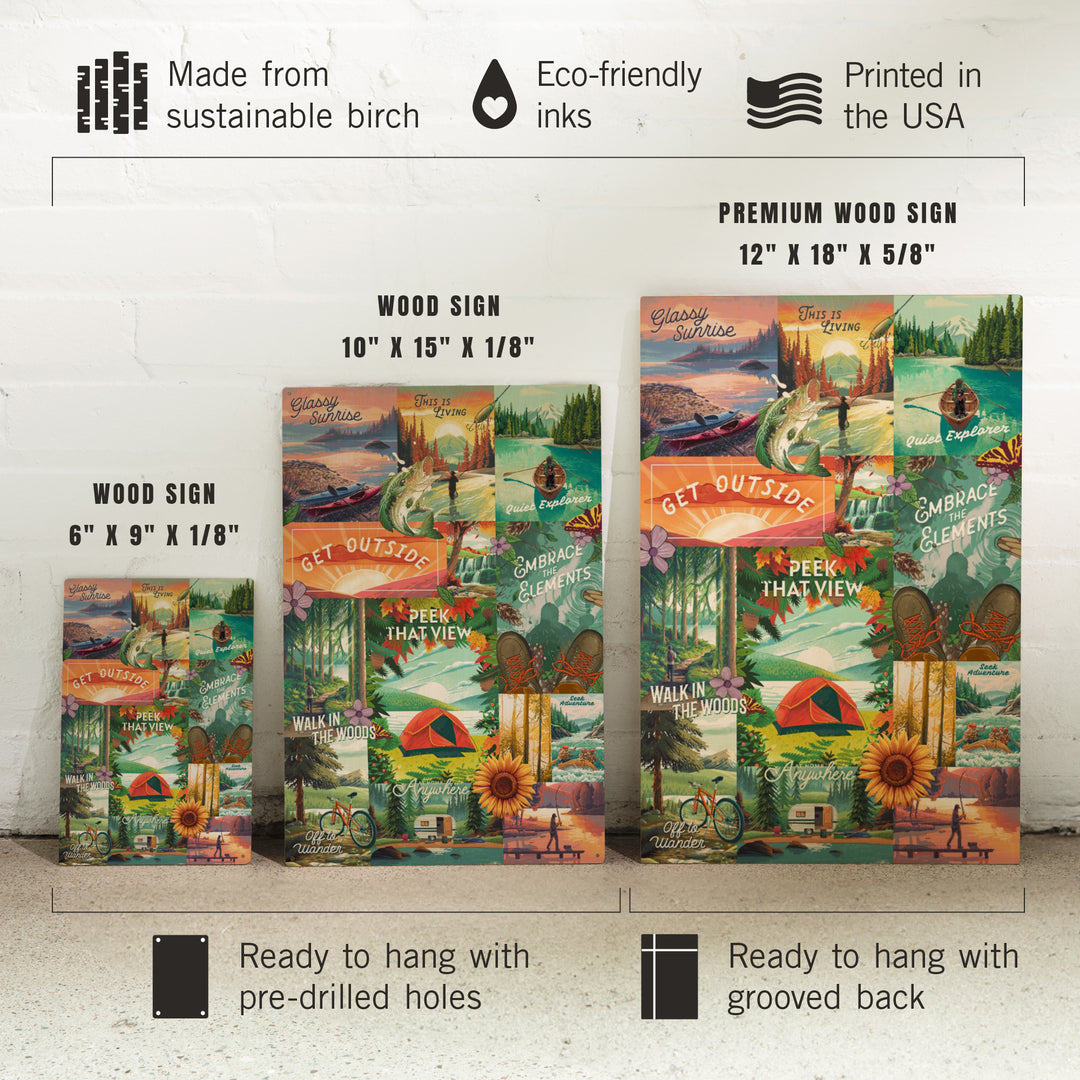 Get Outside Series Collage, Wood Signs and Postcards Wood Lantern Press