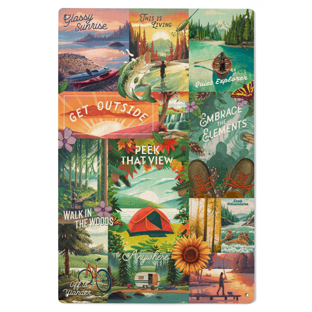 Get Outside Series Collage, Wood Signs and Postcards Wood Lantern Press