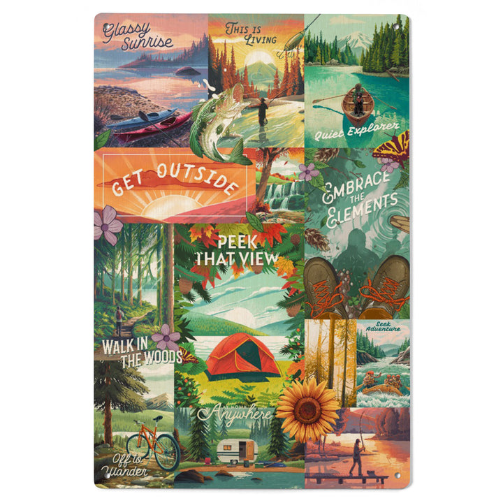 Get Outside Series Collage, Wood Signs and Postcards Wood Lantern Press