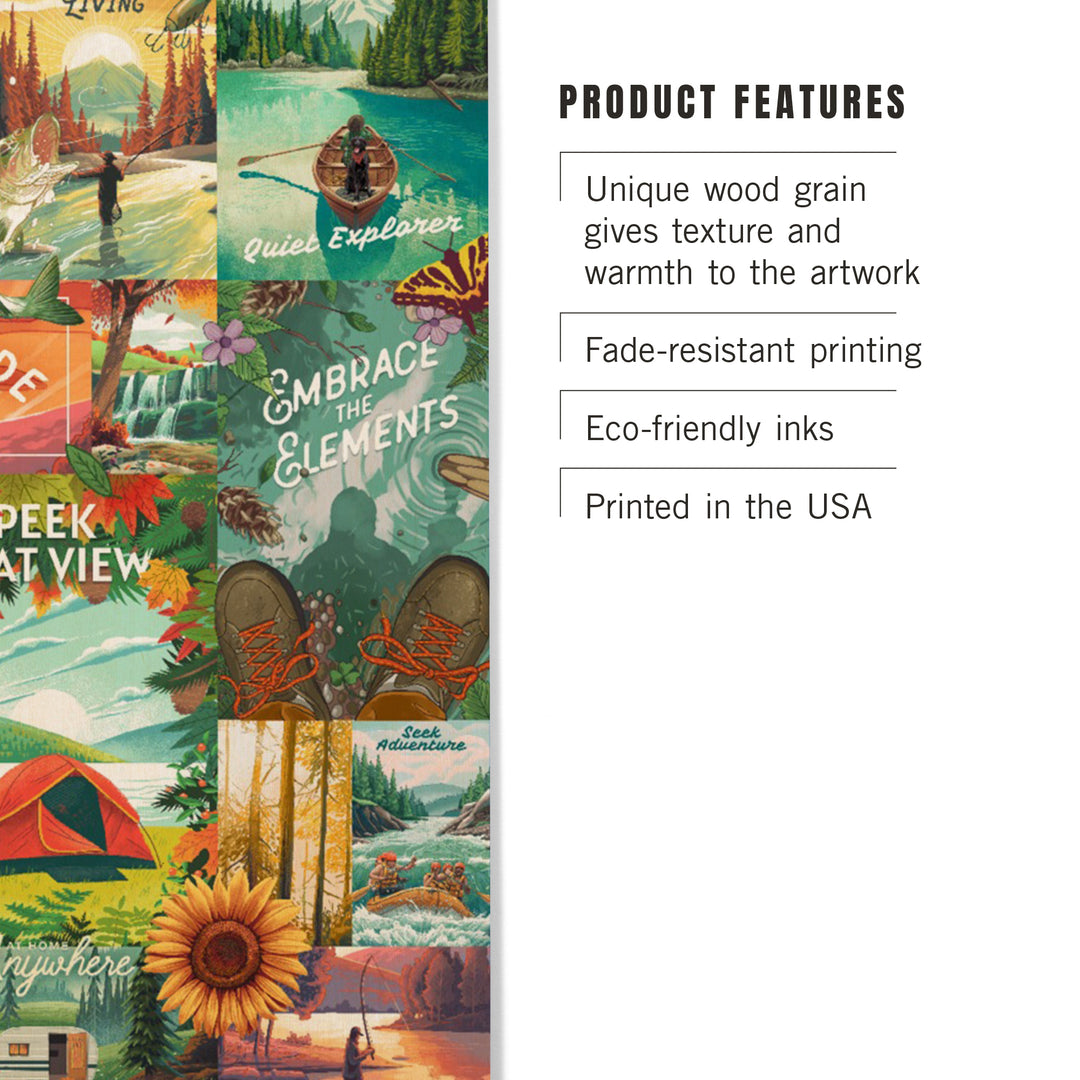 Get Outside Series Collage, Wood Signs and Postcards Wood Lantern Press