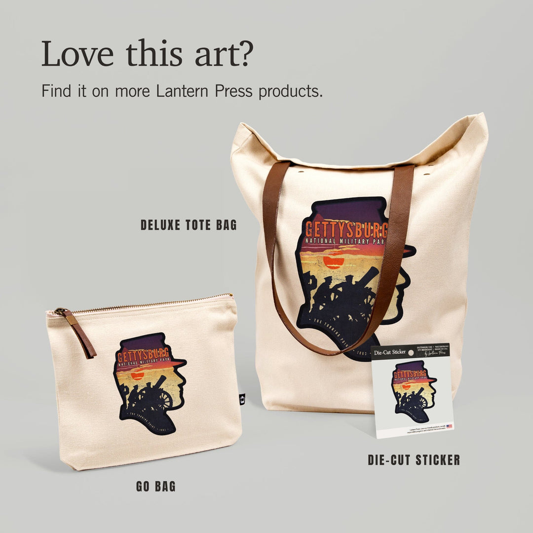 Gettysburg National Military Park, Pennsylvania, Soldiers & Cannons, Contour, Lantern Press Artwork, Vinyl Sticker - Lantern Press