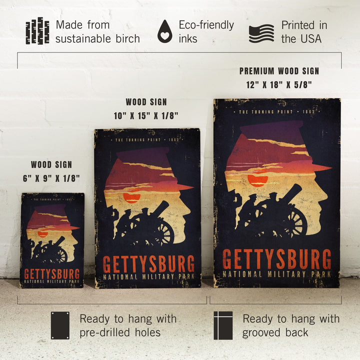Gettysburg National Military Park, Pennsylvania, The Turning Point, Soldiers and Cannons, Wood Signs and Postcards Wood Lantern Press