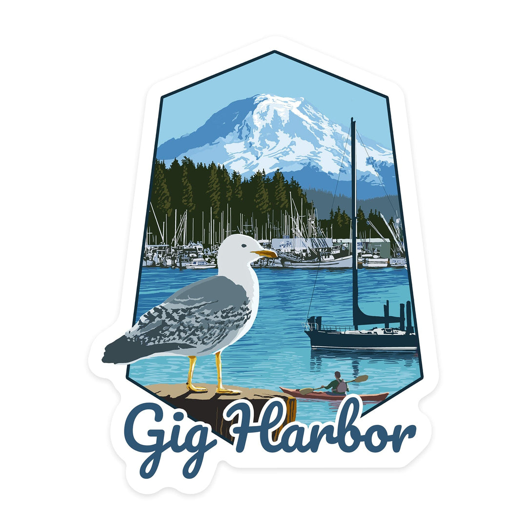 Gig Harbor, Washington, Day Scene, Contour, Lantern Press Artwork, Vinyl Sticker - Lantern Press