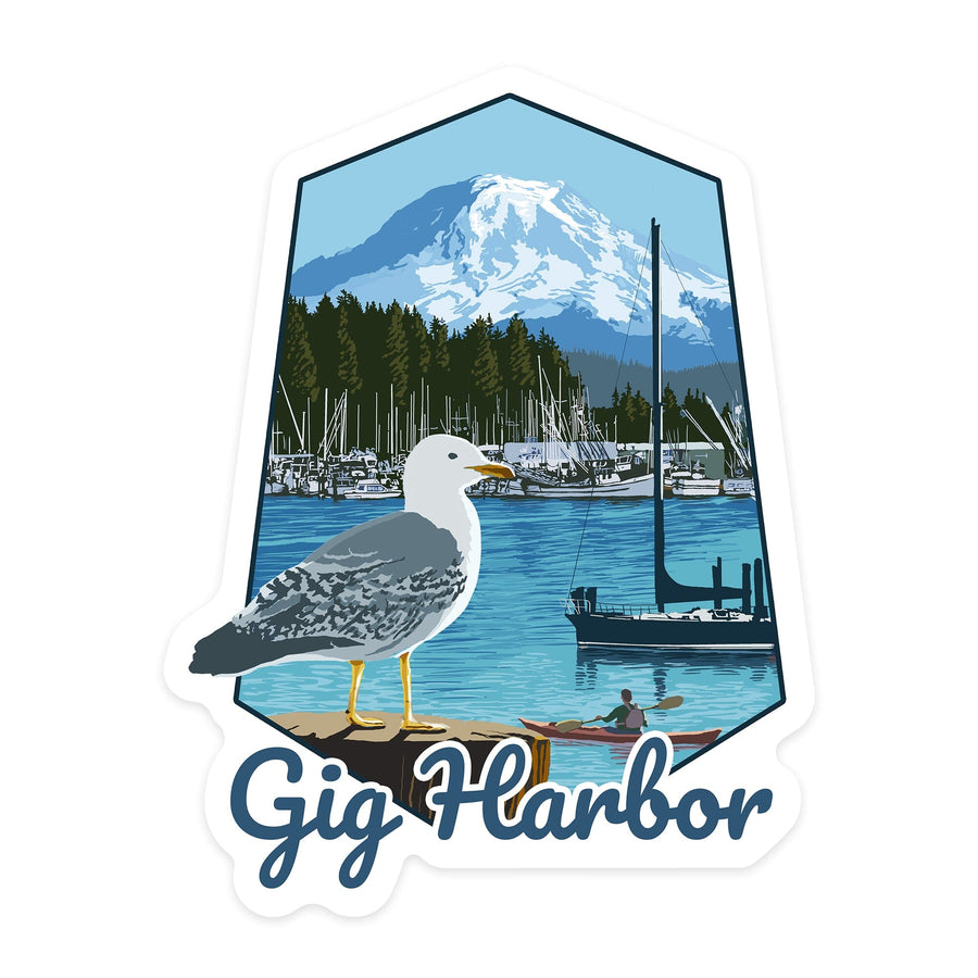 Gig Harbor, Washington, Day Scene, Contour, Lantern Press Artwork, Vinyl Sticker - Lantern Press