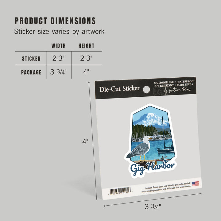 Gig Harbor, Washington, Day Scene, Contour, Lantern Press Artwork, Vinyl Sticker - Lantern Press