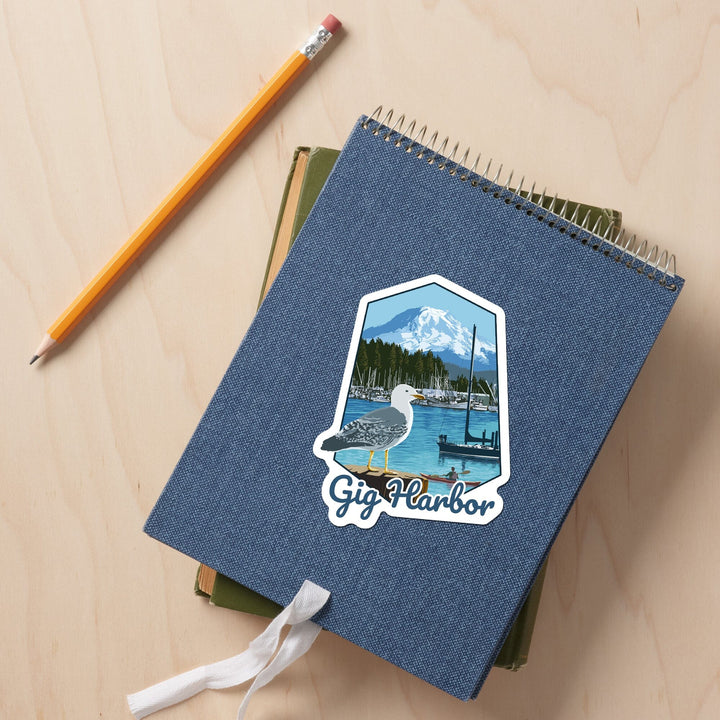 Gig Harbor, Washington, Day Scene, Contour, Lantern Press Artwork, Vinyl Sticker - Lantern Press