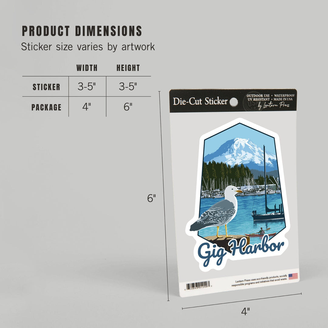 Gig Harbor, Washington, Day Scene, Contour, Lantern Press Artwork, Vinyl Sticker - Lantern Press