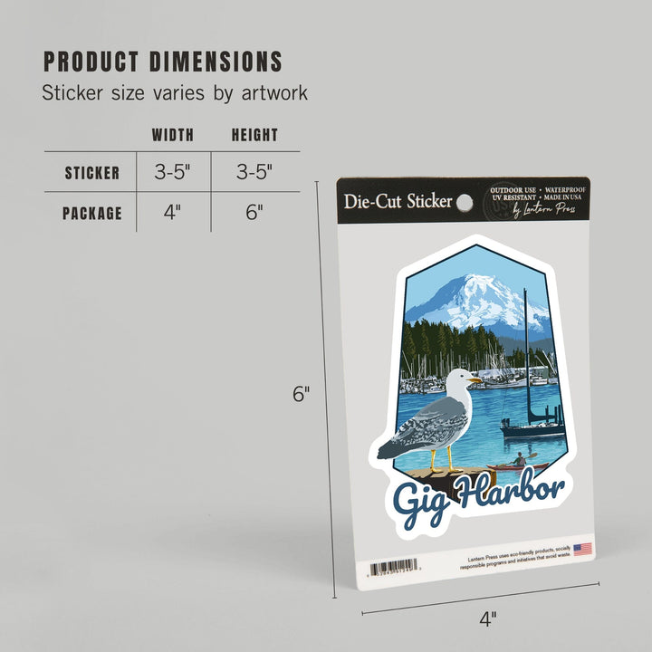 Gig Harbor, Washington, Day Scene, Contour, Lantern Press Artwork, Vinyl Sticker - Lantern Press