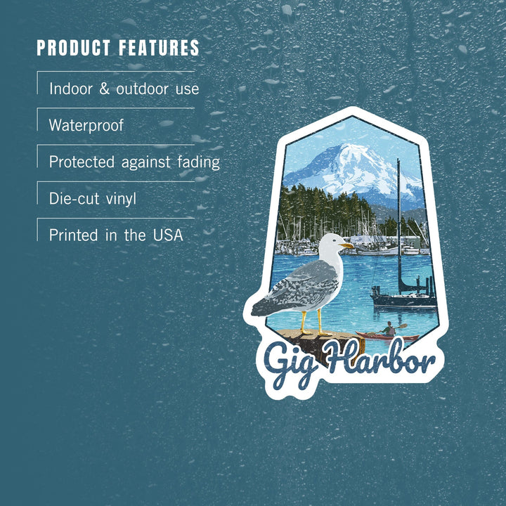 Gig Harbor, Washington, Day Scene, Contour, Lantern Press Artwork, Vinyl Sticker - Lantern Press