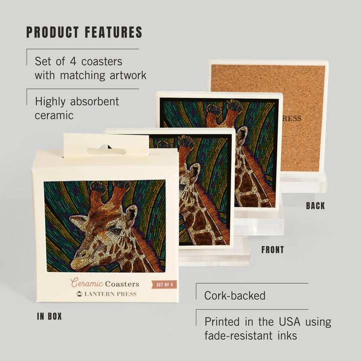 Giraffe, Paper Mosaic, Coasters Coasters Lantern Press
