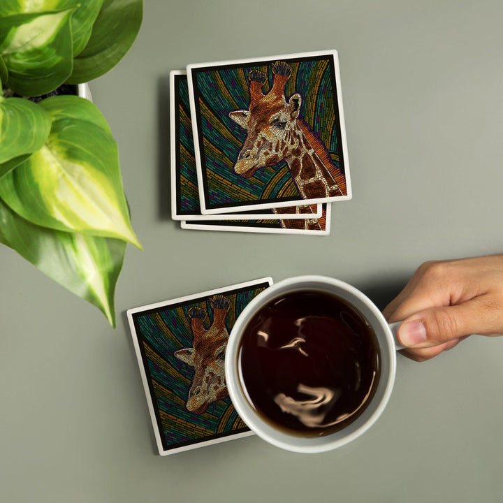 Giraffe, Paper Mosaic, Coasters Coasters Lantern Press