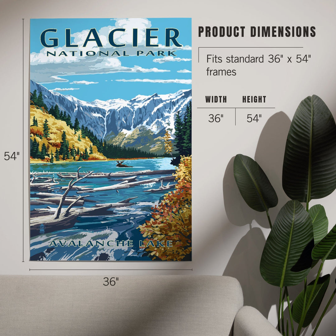 Glacier National Park, Montana, Avalanche Lake Illustration, Art & Giclee Prints - Lantern Press