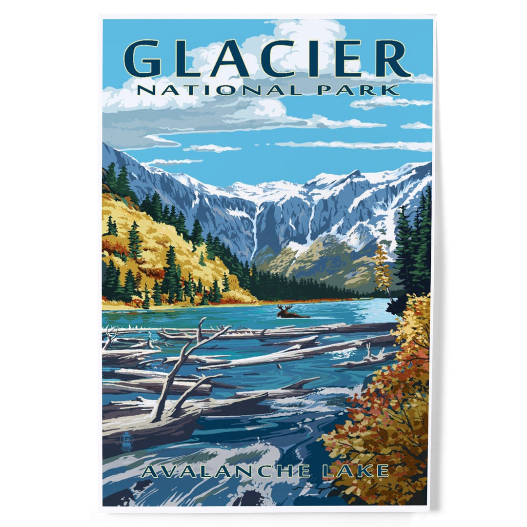 Glacier National Park, Montana, Avalanche Lake Illustration, Art & Giclee Prints - Lantern Press