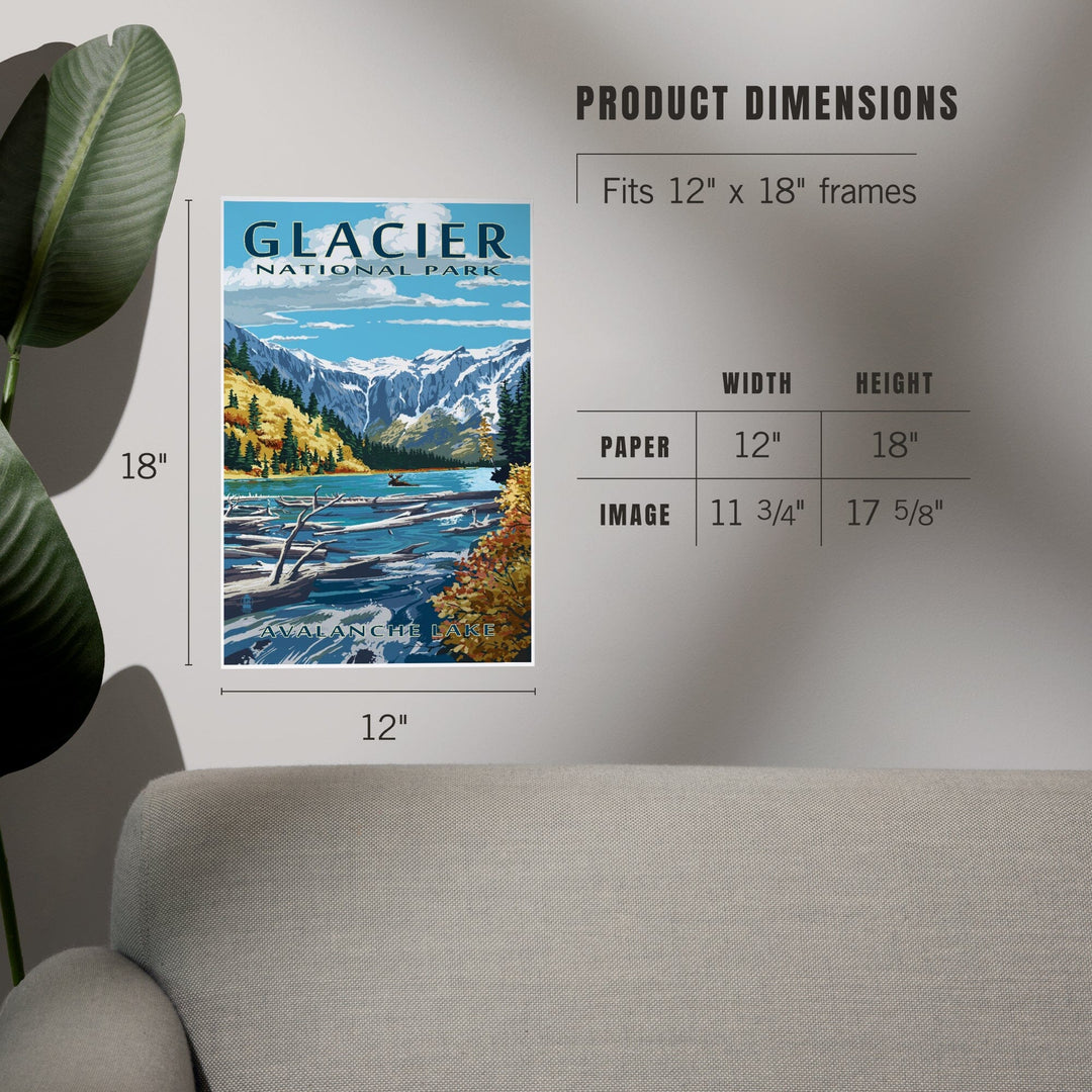 Glacier National Park, Montana, Avalanche Lake Illustration, Art & Giclee Prints - Lantern Press