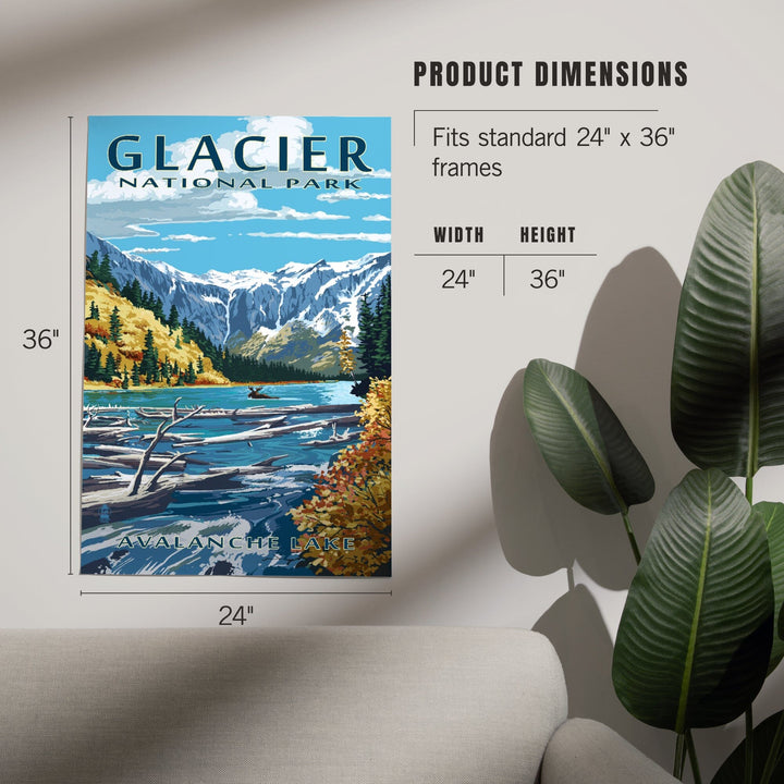 Glacier National Park, Montana, Avalanche Lake Illustration, Art & Giclee Prints - Lantern Press