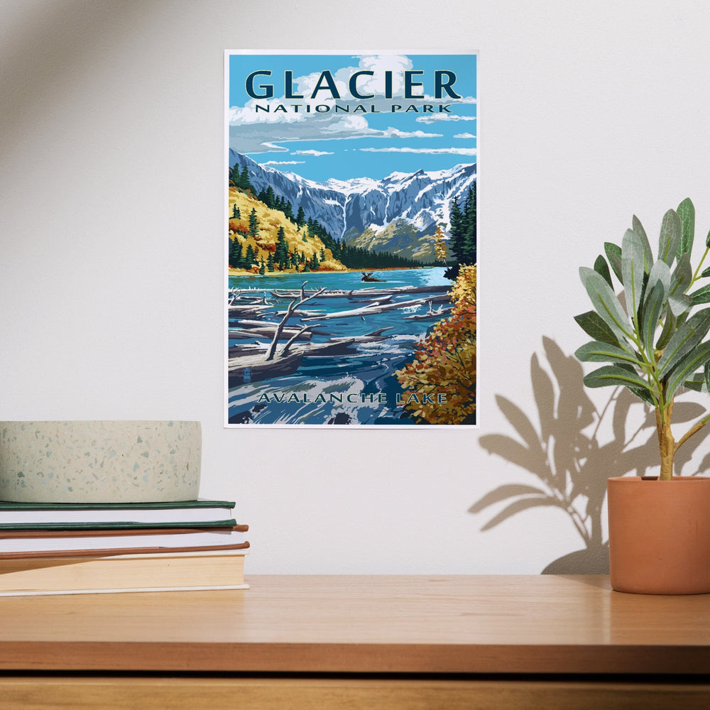 Glacier National Park, Montana, Avalanche Lake Illustration, Art & Giclee Prints - Lantern Press