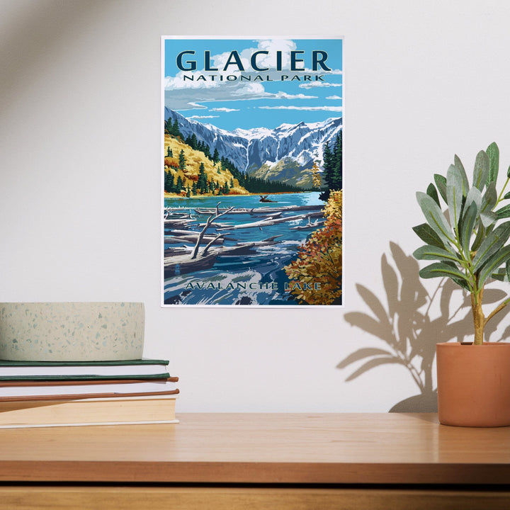 Glacier National Park, Montana, Avalanche Lake Illustration, Art & Giclee Prints - Lantern Press