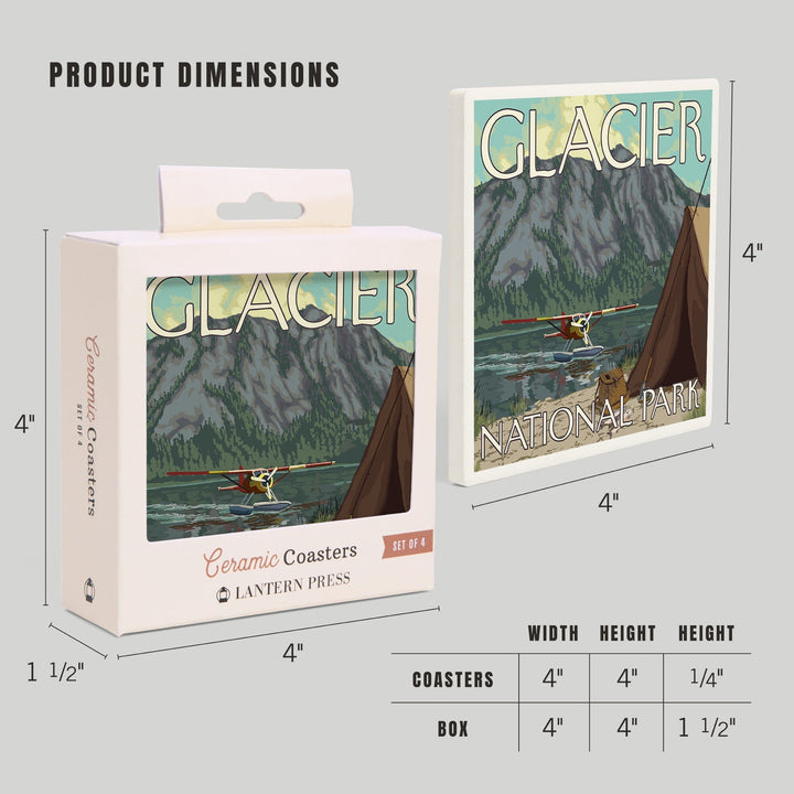 Glacier National Park, Montana, Bush Plane and Fishing, Coasters Coasters Lantern Press