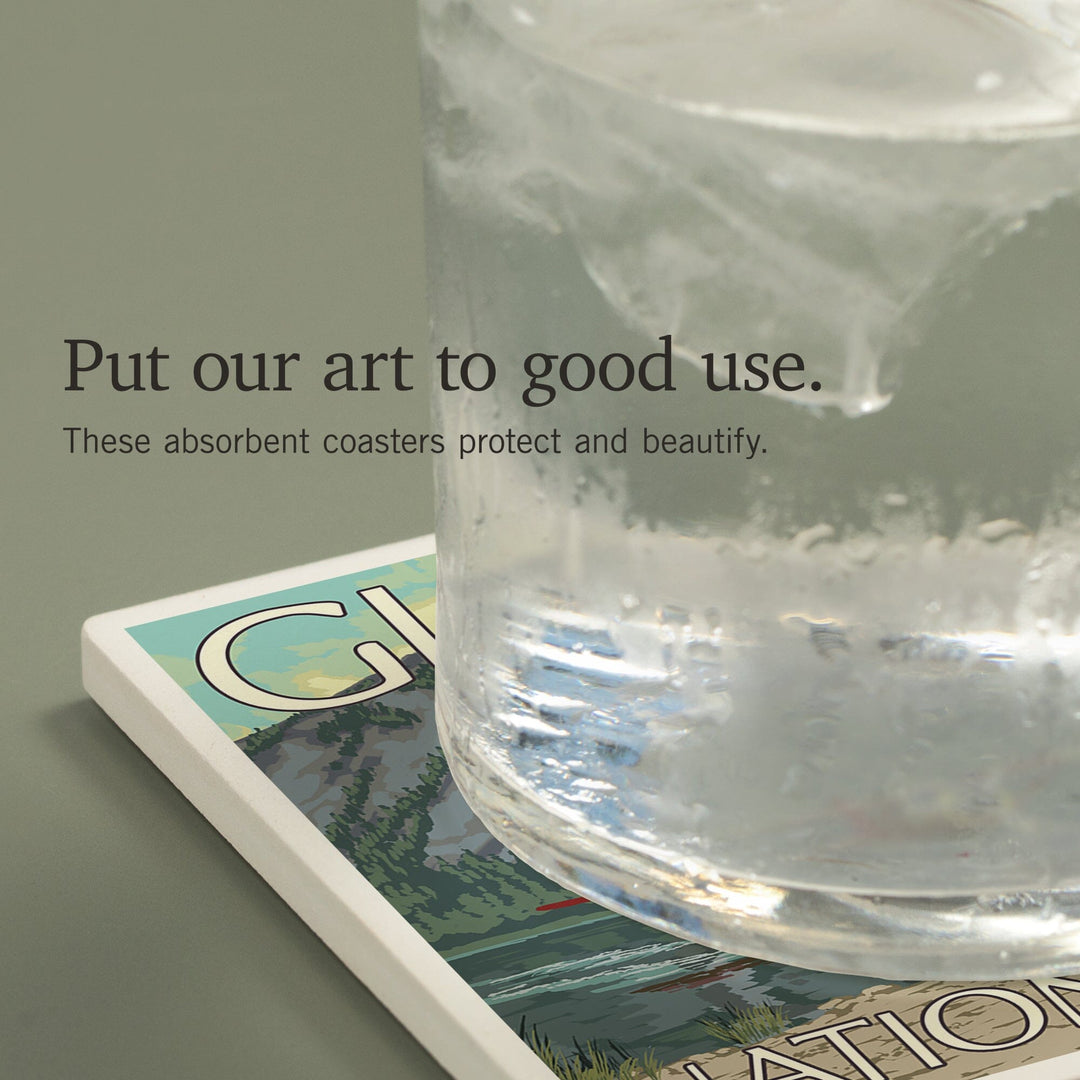 Glacier National Park, Montana, Bush Plane and Fishing, Coasters Coasters Lantern Press