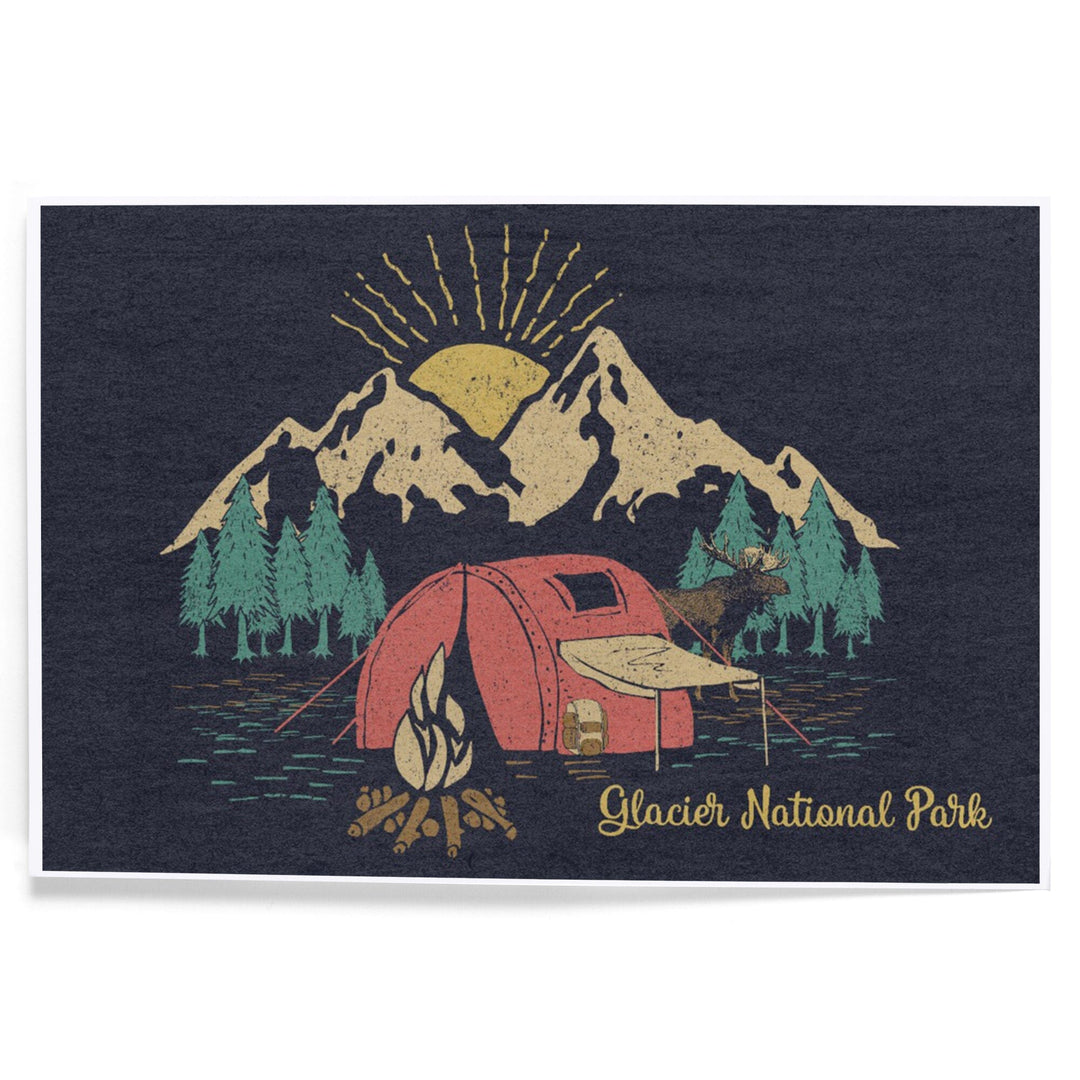 Glacier National Park, Montana, Camping Scene, Art & Giclee Prints Art Lantern Press
