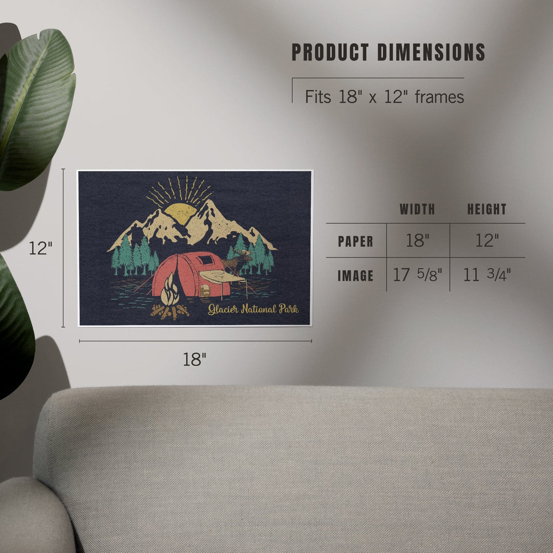 Glacier National Park, Montana, Camping Scene, Art & Giclee Prints Art Lantern Press