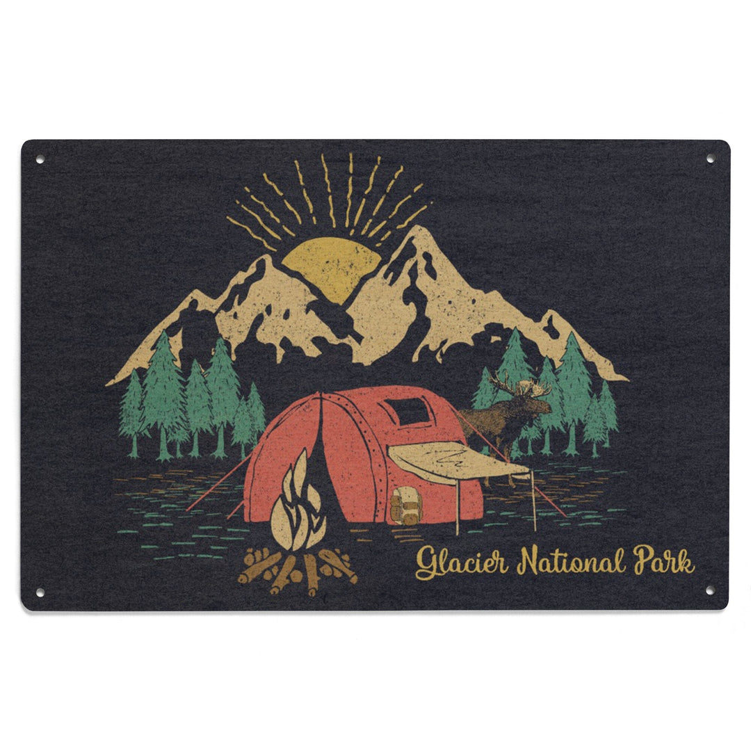 Glacier National Park, Montana, Camping Scene, Wood Signs and Postcards Wood Lantern Press