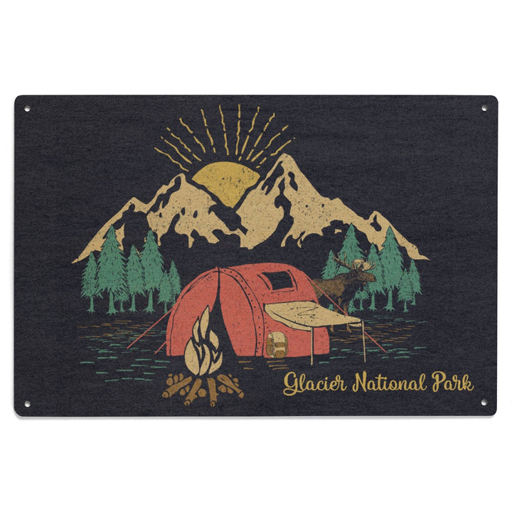 Glacier National Park, Montana, Camping Scene, Wood Signs and Postcards Wood Lantern Press