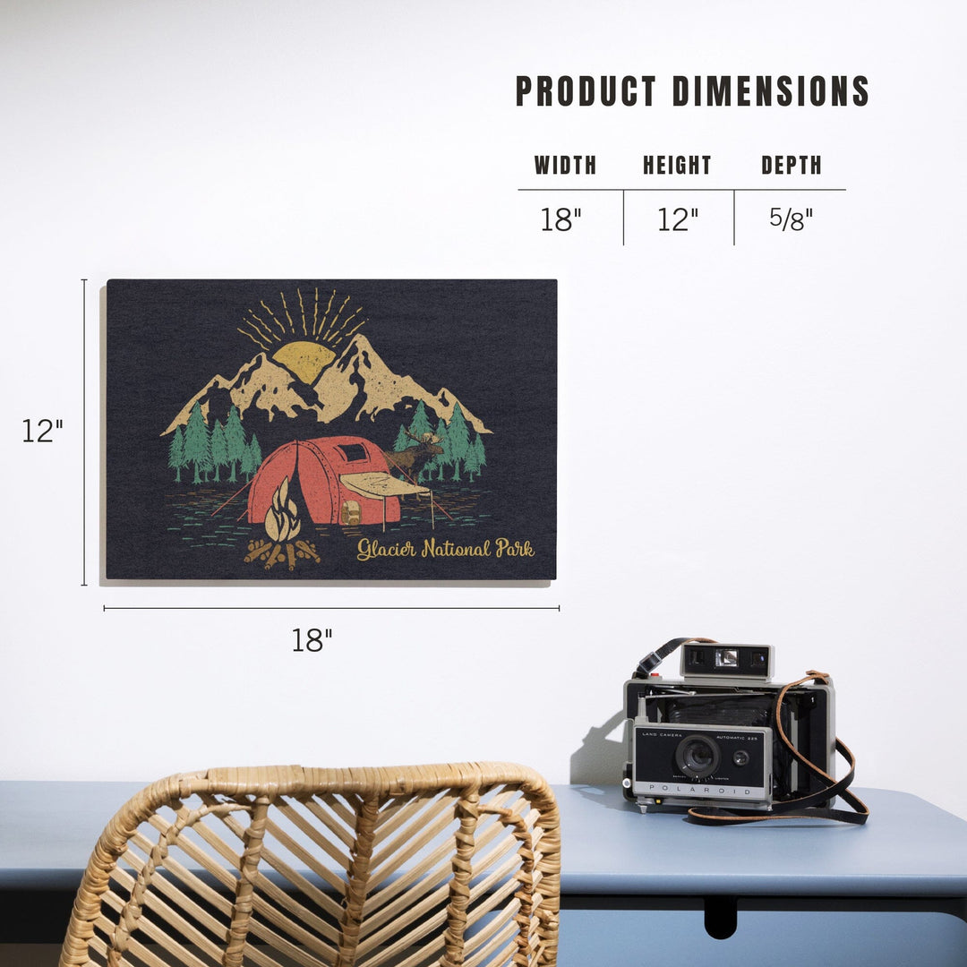 Glacier National Park, Montana, Camping Scene, Wood Signs and Postcards Wood Lantern Press