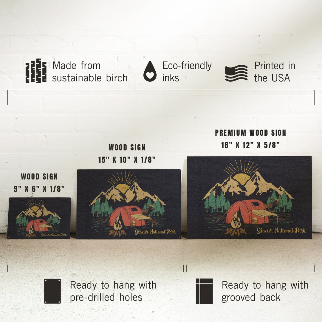 Glacier National Park, Montana, Camping Scene, Wood Signs and Postcards Wood Lantern Press