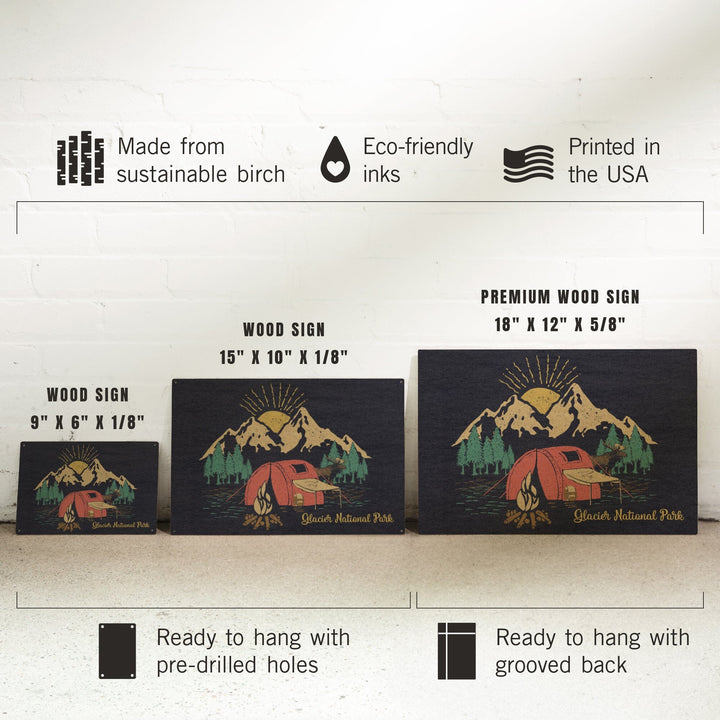 Glacier National Park, Montana, Camping Scene, Wood Signs and Postcards Wood Lantern Press