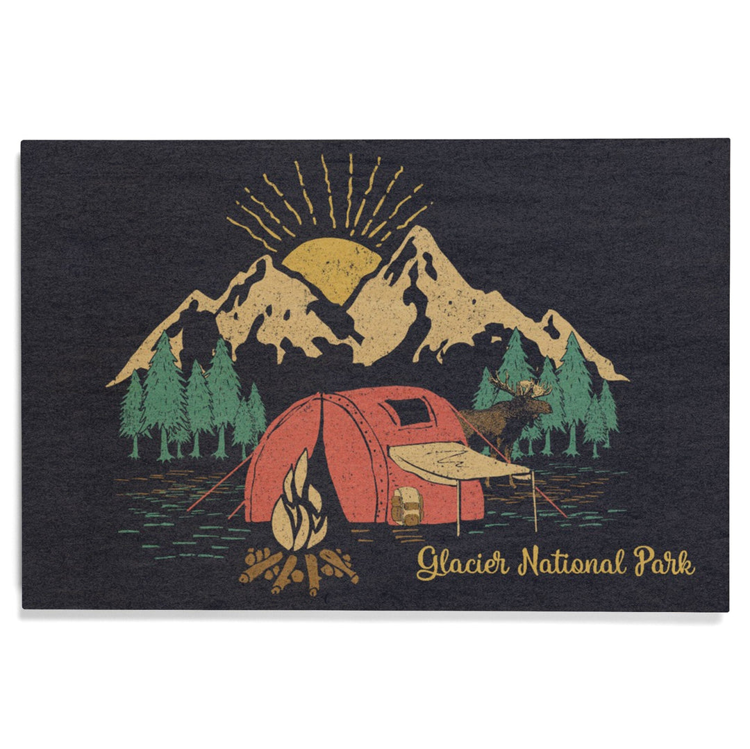 Glacier National Park, Montana, Camping Scene, Wood Signs and Postcards Wood Lantern Press