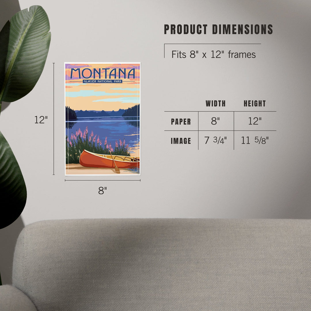 Glacier National Park, Montana, Canoe and Lake, Art & Giclee Prints - Lantern Press