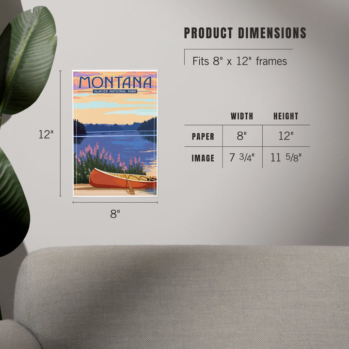 Glacier National Park, Montana, Canoe and Lake, Art & Giclee Prints - Lantern Press