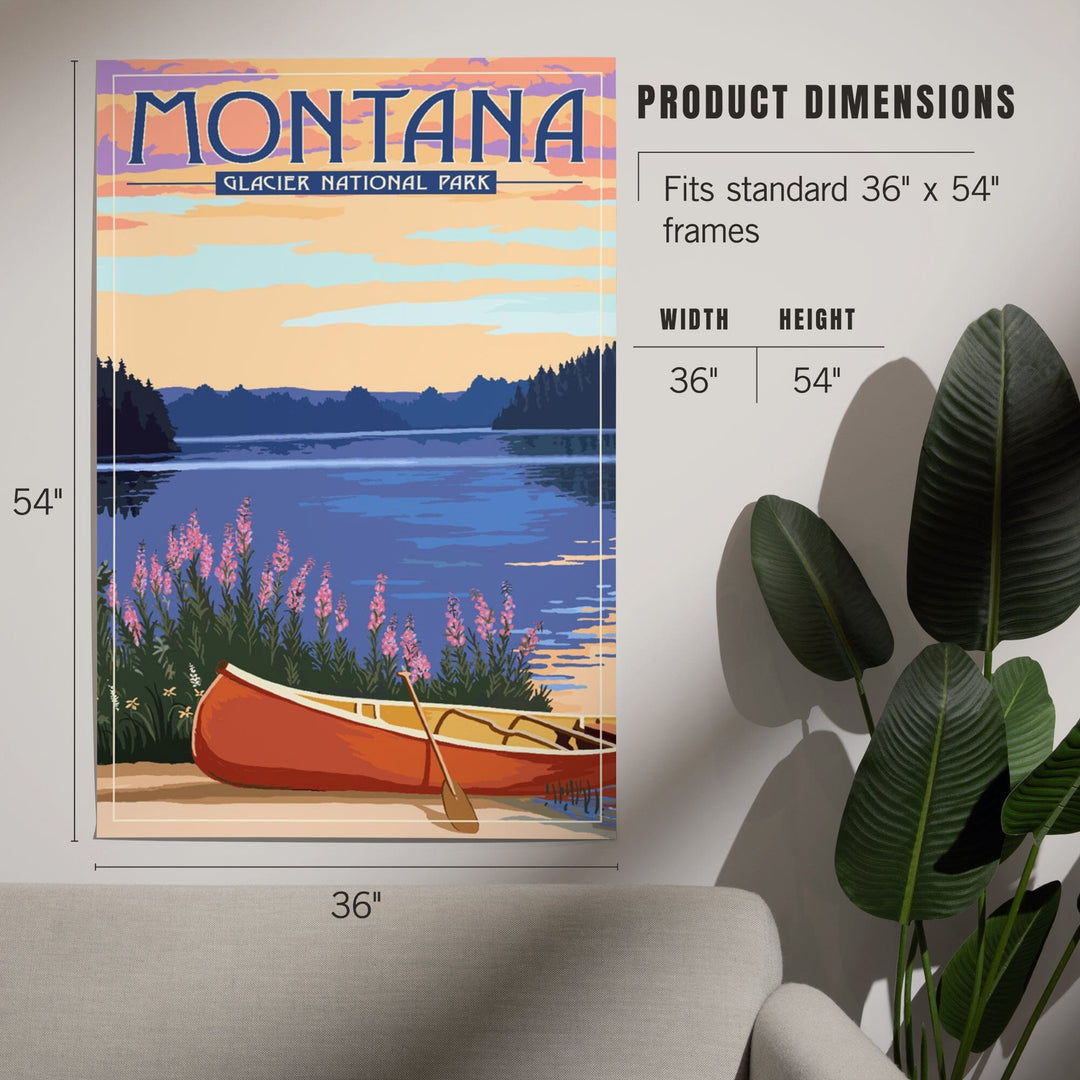 Glacier National Park, Montana, Canoe and Lake, Art & Giclee Prints - Lantern Press