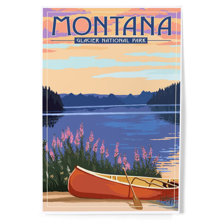 Glacier National Park, Montana, Canoe and Lake, Art & Giclee Prints - Lantern Press