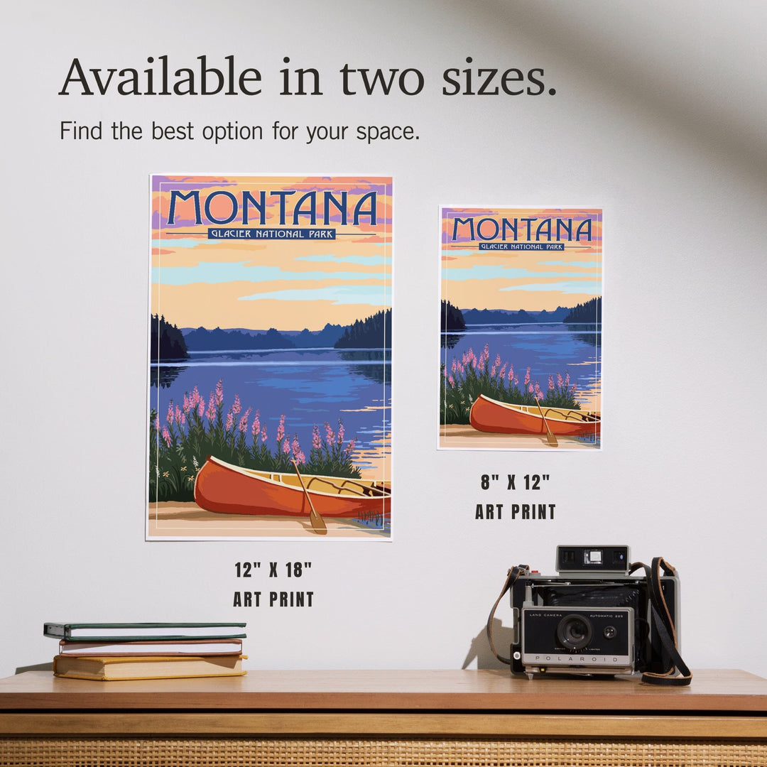 Glacier National Park, Montana, Canoe and Lake, Art & Giclee Prints - Lantern Press