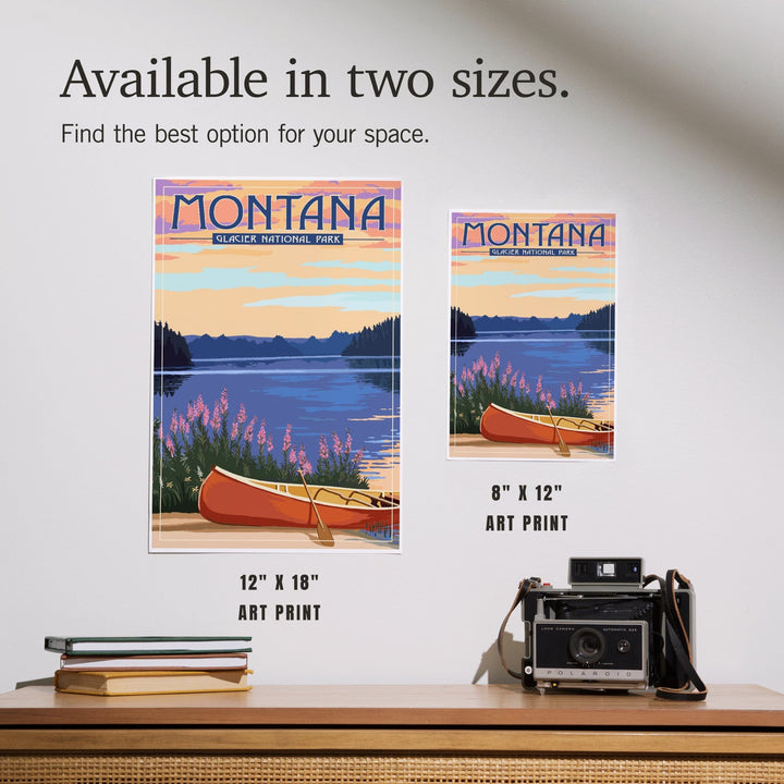 Glacier National Park, Montana, Canoe and Lake, Art & Giclee Prints - Lantern Press