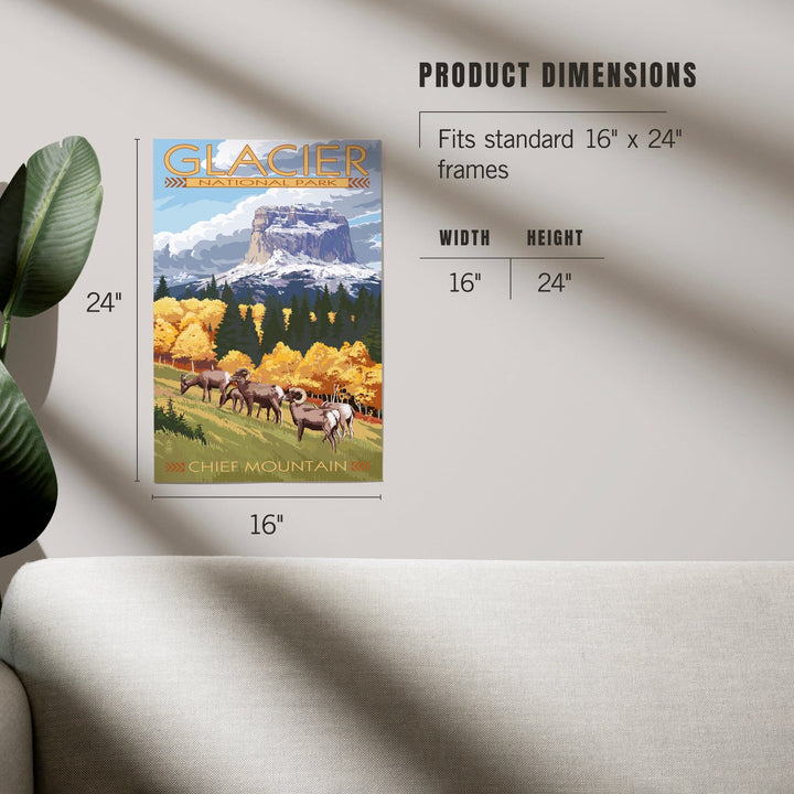 Glacier National Park, Montana, Chief Mountain and Big Horn Sheep, Art & Giclee Prints - Lantern Press