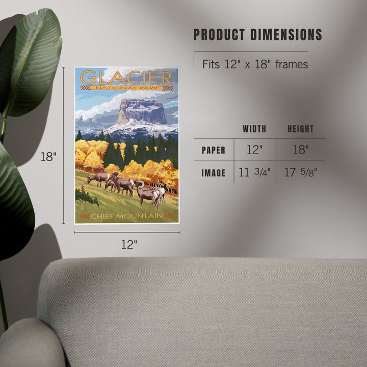 Glacier National Park, Montana, Chief Mountain and Big Horn Sheep, Art & Giclee Prints - Lantern Press