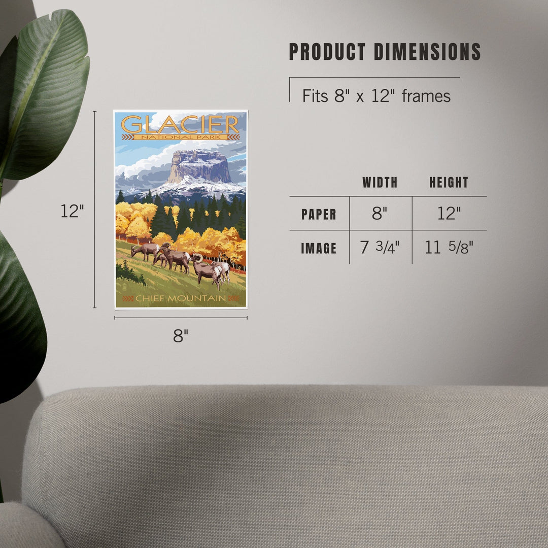 Glacier National Park, Montana, Chief Mountain and Big Horn Sheep, Art & Giclee Prints - Lantern Press