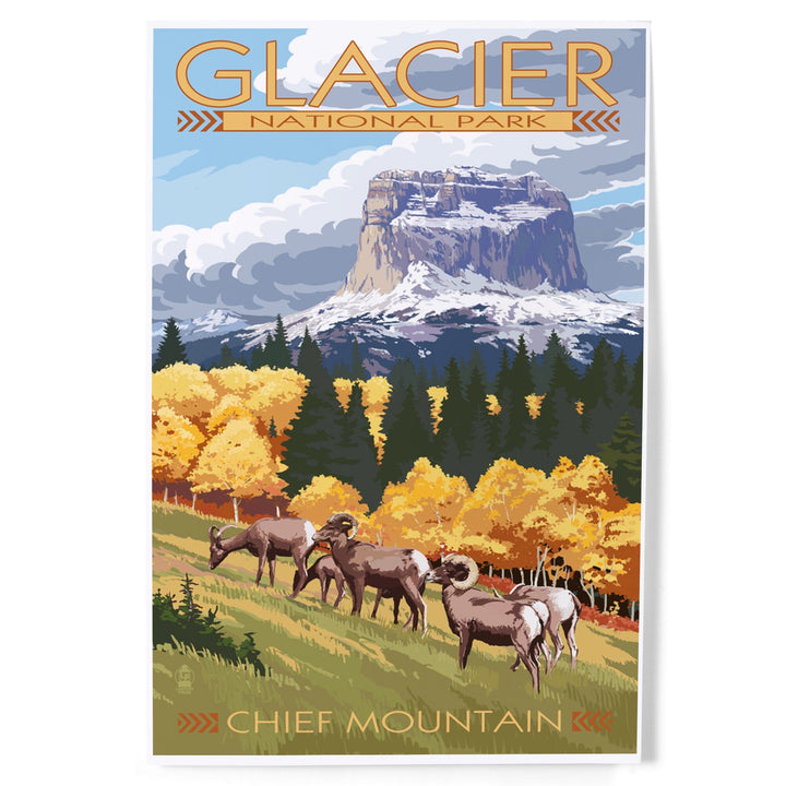 Glacier National Park, Montana, Chief Mountain and Big Horn Sheep, Art & Giclee Prints - Lantern Press