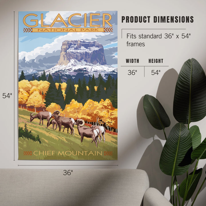 Glacier National Park, Montana, Chief Mountain and Big Horn Sheep, Art & Giclee Prints - Lantern Press